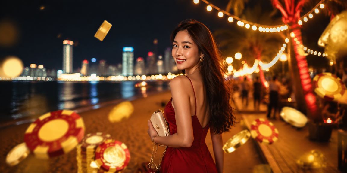 Ánh đèn lễ hội casino và cá cược tại bờ biển Nha Trang về đêm