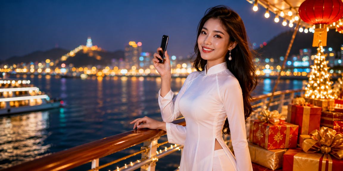 Người chơi nhận giải thưởng tại casino di động ở Vũng Tàu với áo dài truyền thống